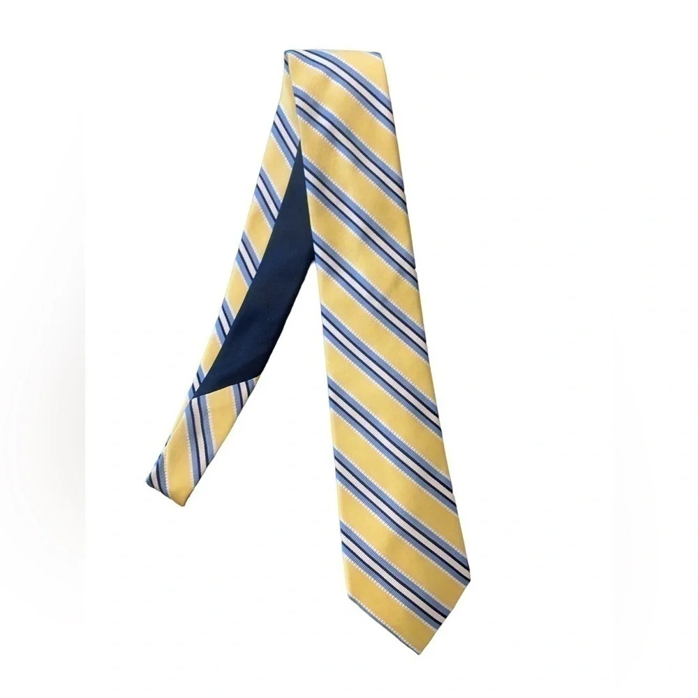 Tommy Hilfiger Men’s 100% Silk Tie Yellow Blue Stripes
